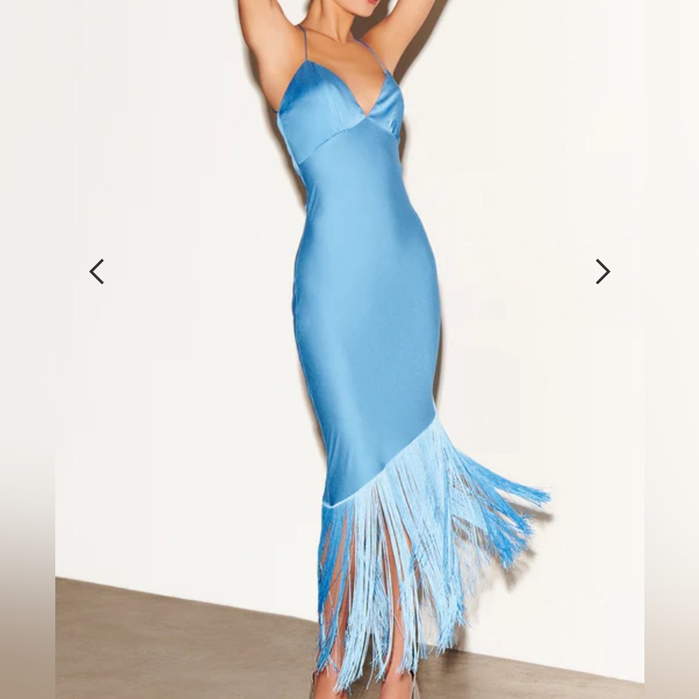 SAYLOR Sky Blue Fringe Midi Dress
